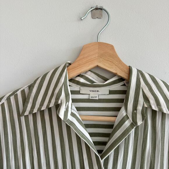 Vince Coast Striped Long Sleeve Shirtdress Green White - Picture 5 of 10